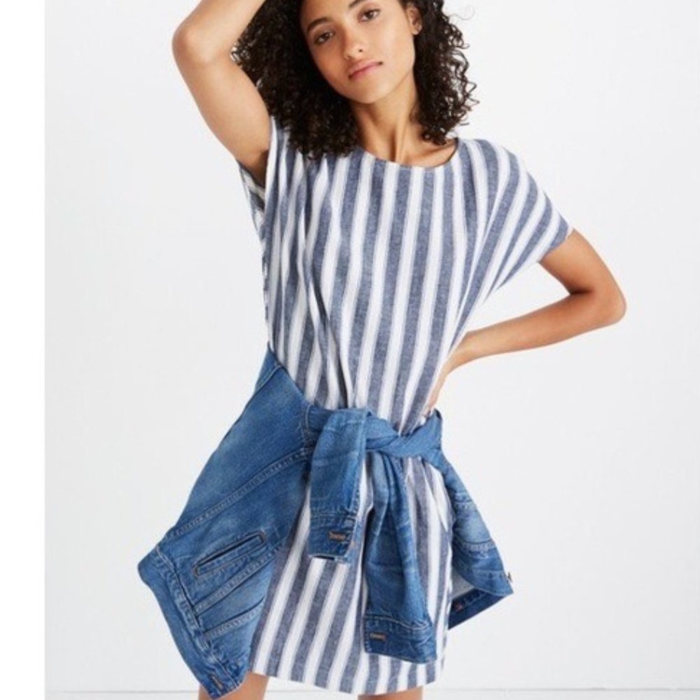 Madewell Blue and White Striped Short Sleeve Dress